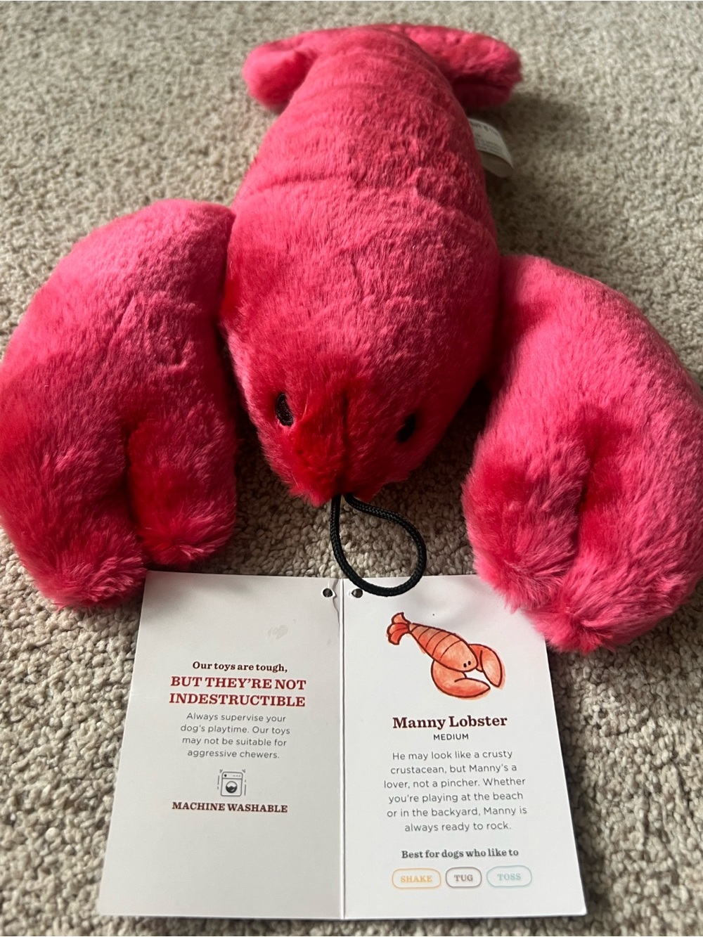 Manny Lobster Plush Dog Toy - Pink, Good Condition